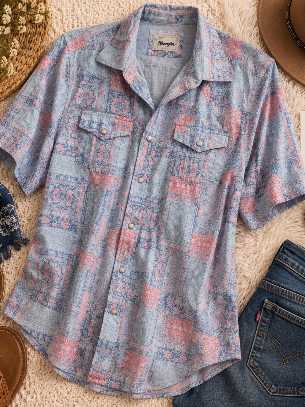 Vintage Wrangler Western Snap Shirt XLT Paisley Patchwork